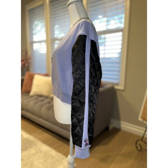 Upcycled Zara Quilted Sleeves Lavender Sweatshirt Pull Over Size S SAME DAY SHIP - Picture 3 of 6
